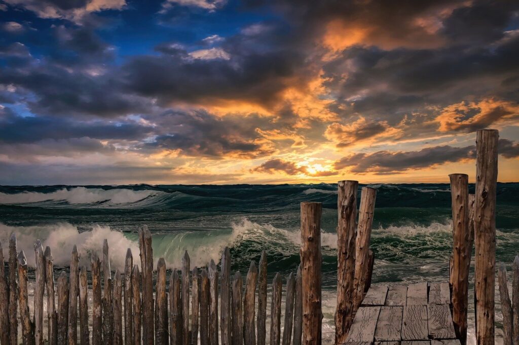 sea, waves, dock